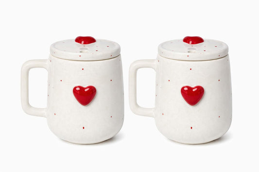 OCEAN STORE Ceramic Coffee Mug with Lid and Stainless Steel Straw (450ml) – Handcrafted 3D Heart Embossed Reusable Tumbler for Tea, Coffee, and Milk (Pack of 1) (Pack of 1)