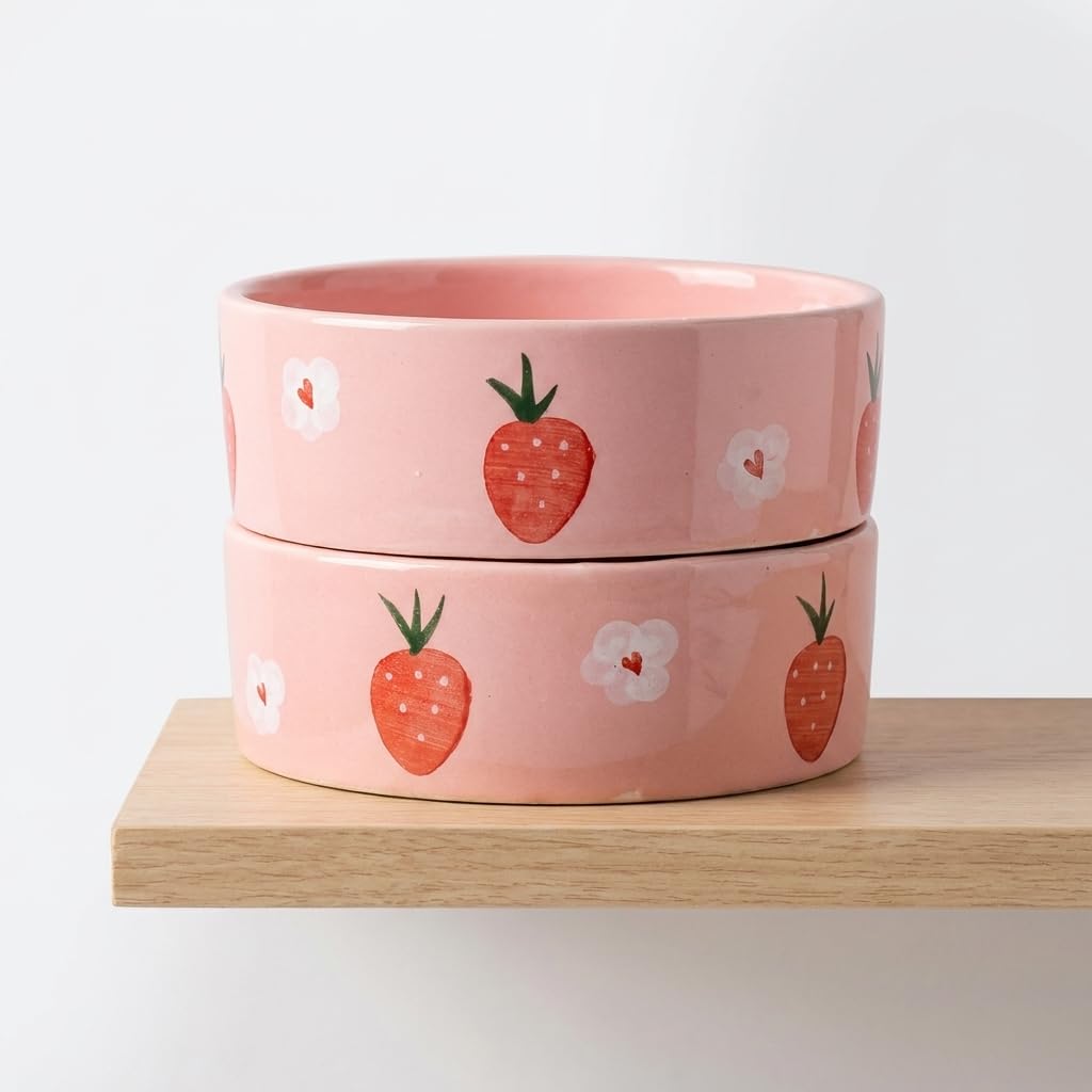 Ocean Store Pink Strawberry Ceramic Bowl, 250ml | Hand-Painted