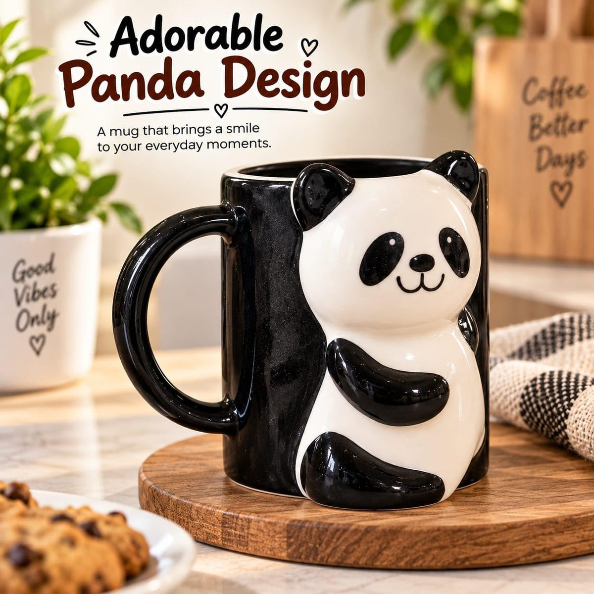 OCEAN STORE Panda Ceramic Coffee Mug, Black and White 3D Animal Design with Handle, Cup for Tea, Coffee and Hot Chocolate, 1 Piece