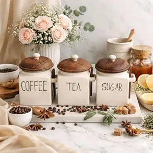 Ocean Store Square Solid Tea Sugar Salt Ceramic Canisters 500 ml