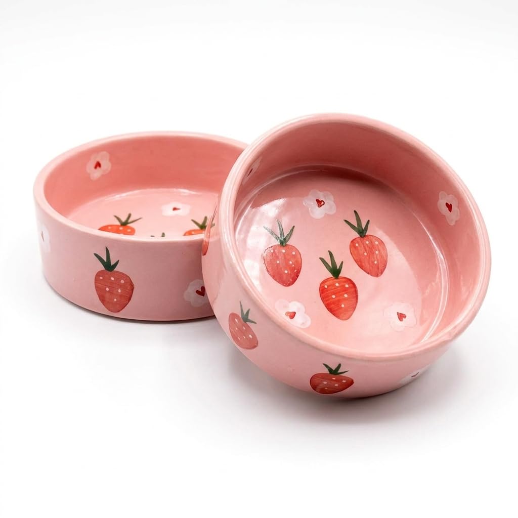 Ocean Store Pink Strawberry Ceramic Bowl, 250ml | Hand-Painted