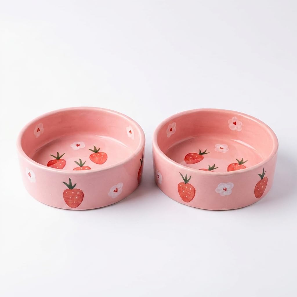 Ocean Store Pink Strawberry Ceramic Bowl, 250ml | Hand-Painted