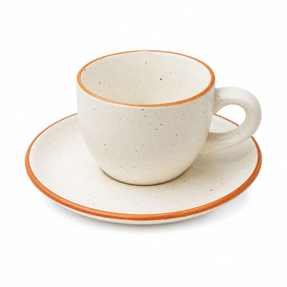 OCEAN STORE Ceramic Natural White Dotted Tea Cup and Saucer | 75 ML Capacity | Durable Stoneware for Espresso, Tea, and Herbal Infusions | Microwave & Dishwasher Safe, Antique Style (2)