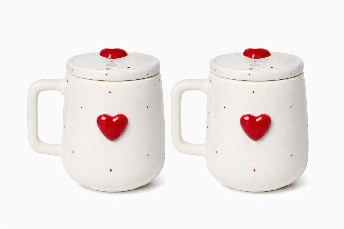 OCEAN STORE Ceramic Coffee Mug with Lid and Stainless Steel Straw (450ml) – Handcrafted 3D Heart Embossed Reusable Tumbler for Tea, Coffee, and Milk (Pack of 1) (Pack of 1)