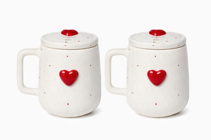 OCEAN STORE Ceramic Coffee Mug with Lid and Stainless Steel Straw (450ml) – Handcrafted 3D Heart Embossed Reusable Tumbler for Tea, Coffee, and Milk (Pack of 1) (Pack of 1)