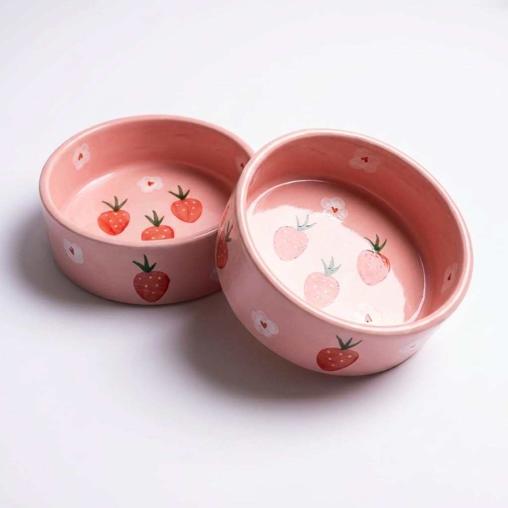 Ocean Store Pink Strawberry Ceramic Bowl, 250ml | Hand-Painted