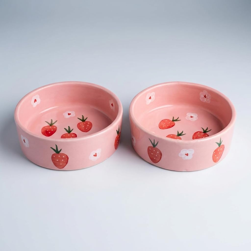 Ocean Store Pink Strawberry Ceramic Bowl, 250ml | Hand-Painted