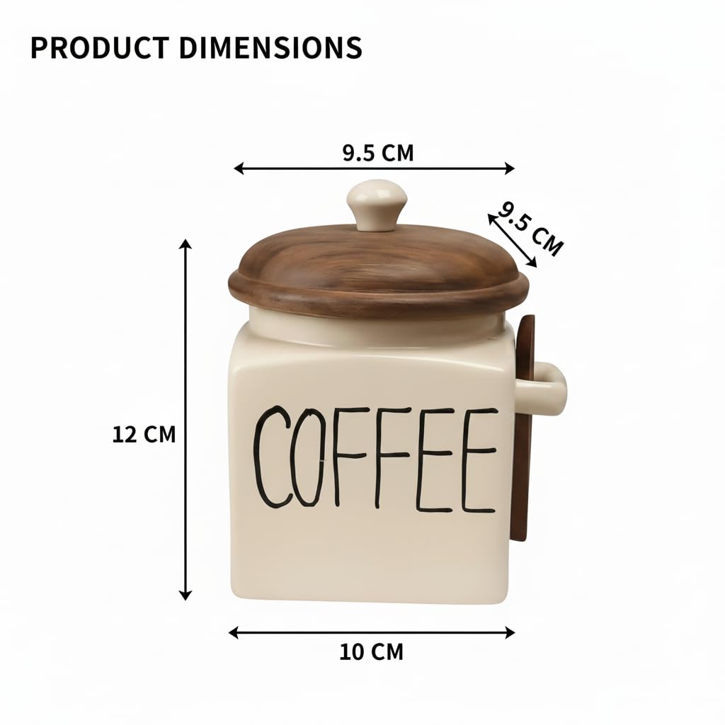 OCEAN STORE Ceramic Storage Canister with Wooden Lid, Cream, 900ml, Handcrafted Airtight Container with Screw-in Lid and Spoon Holder, Food Safe, Microwave Safe, BPA Free (1, Salt)