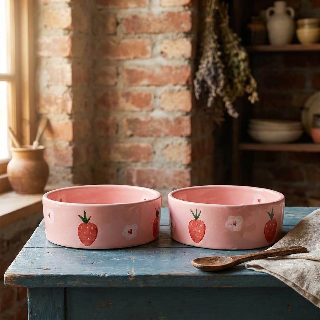 Ocean Store Pink Strawberry Ceramic Bowl, 250ml | Hand-Painted