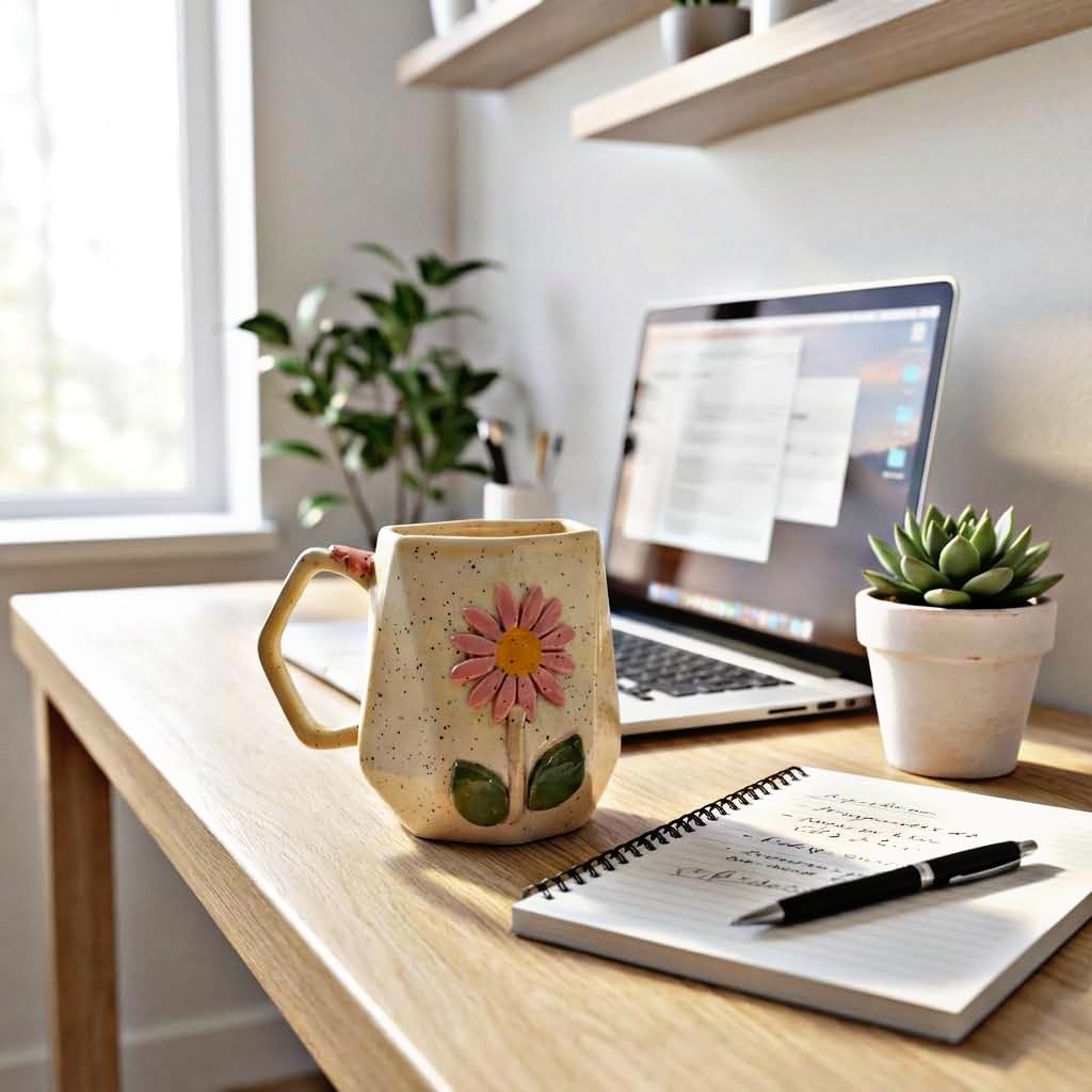 OCEAN STORE Ceramic Hexagonal Flower 240ml Coffee Mug – 3D Floral Design, Aesthetic Hand-Painted Tea Cup for Home & Office, Unique Gift for Women & Girls (Light Green)