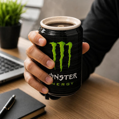 OCEAN STORE Black Energy Drink Can Style Ceramic Sipper, 500ml Hand-Painted Glossy Mug, Microwave & Dishwasher Safe, Lead-Free, Gift for Drink Lovers