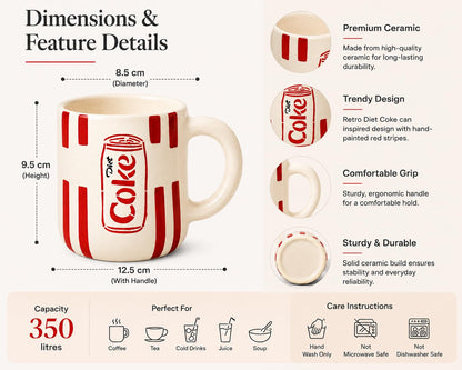 OCEAN STORE Handmade Diet Coke Ceramic Coffee Mug, 350 ml, Retro Soda Can Inspired Design, Glossy Finish, Tea & Coffee Cup for Home & Office (Set of 1)