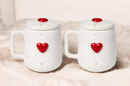 OCEAN STORE Ceramic Coffee Mug with Lid and Stainless Steel Straw (450ml) – Handcrafted 3D Heart Embossed Reusable Tumbler for Tea, Coffee, and Milk (Pack of 1) (Pack of 1)