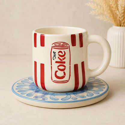 OCEAN STORE Handmade Diet Coke Ceramic Coffee Mug, 350 ml, Retro Soda Can Inspired Design, Glossy Finish, Tea & Coffee Cup for Home & Office (Set of 1)
