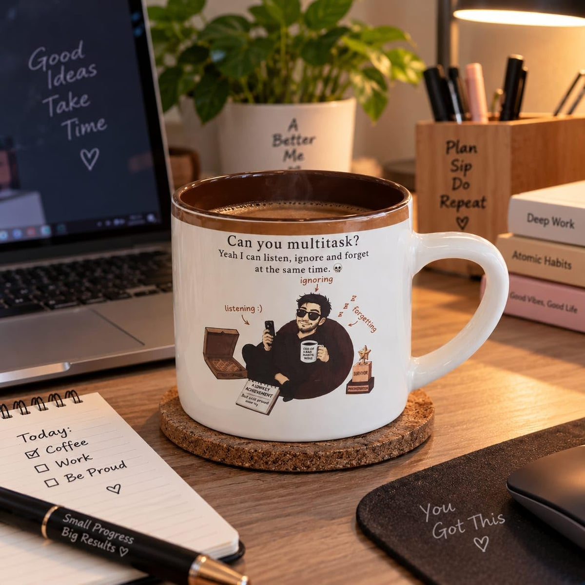 OCEAN STORE Printed Ceramic Coffee Mug with Funny and Motivational Quote, 350ml, Set of 1, Delete People Quote – Green