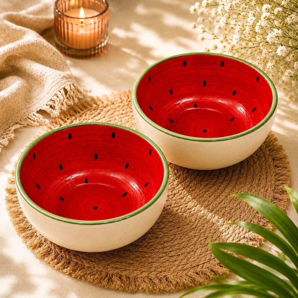 OCEAN STORE Handcrafted Watermelon Ceramic Fruit Bowl, 220ml | Premium Lead-Free Microwave & Dishwasher Safe, Dessert & Ice Cream Serving Bowl (Set of 1)