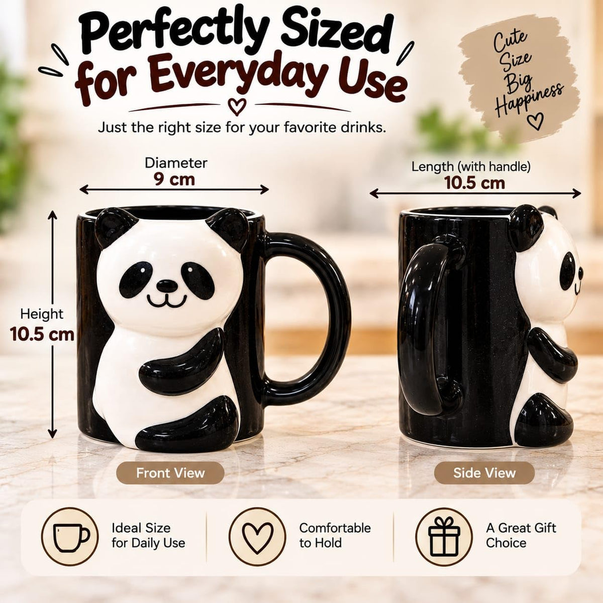 OCEAN STORE Panda Ceramic Coffee Mug, Black and White 3D Animal Design with Handle, Cup for Tea, Coffee and Hot Chocolate, 1 Piece
