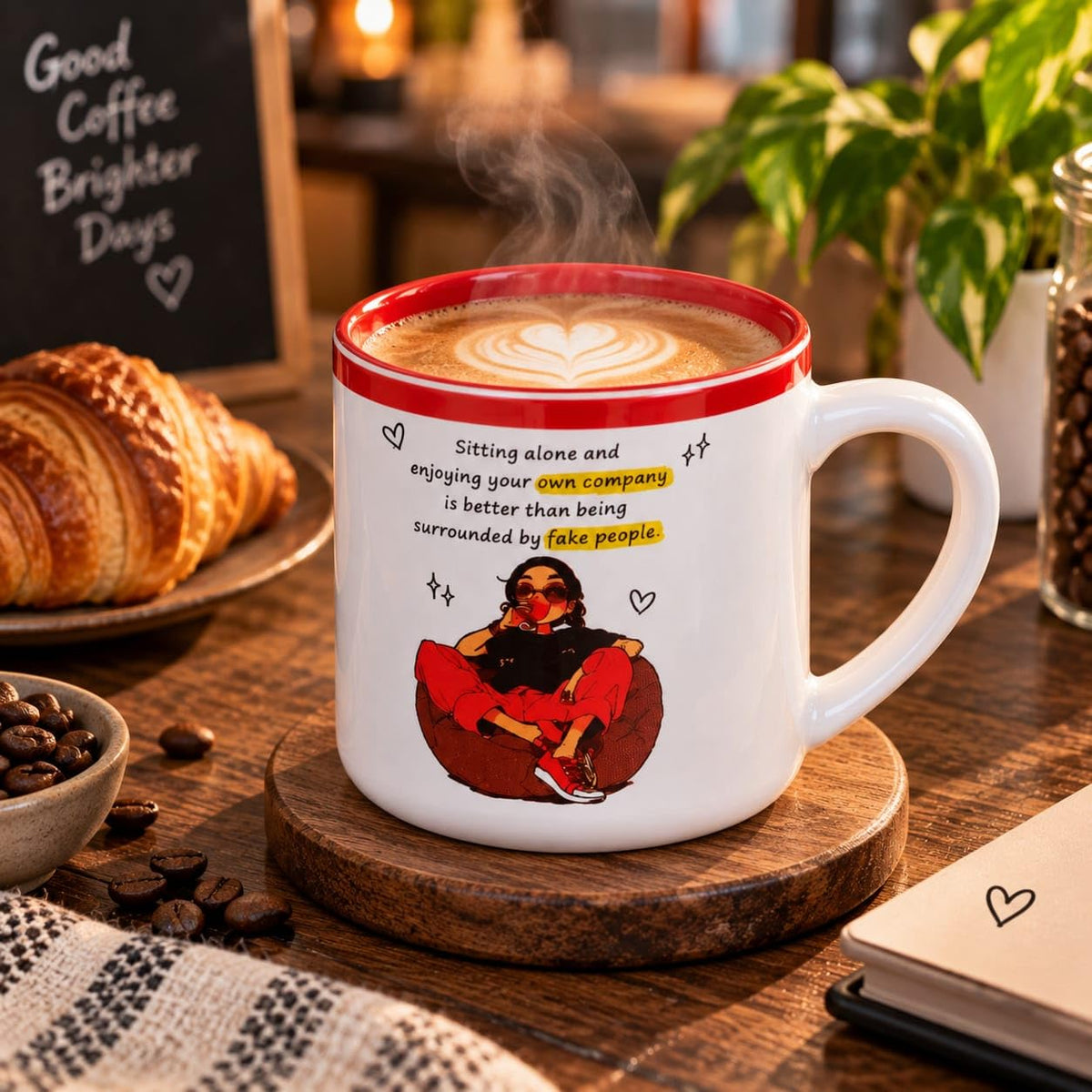 OCEAN STORE Printed Ceramic Coffee Mug with Funny and Motivational Quote, 350ml, Set of 1, Delete People Quote – Green