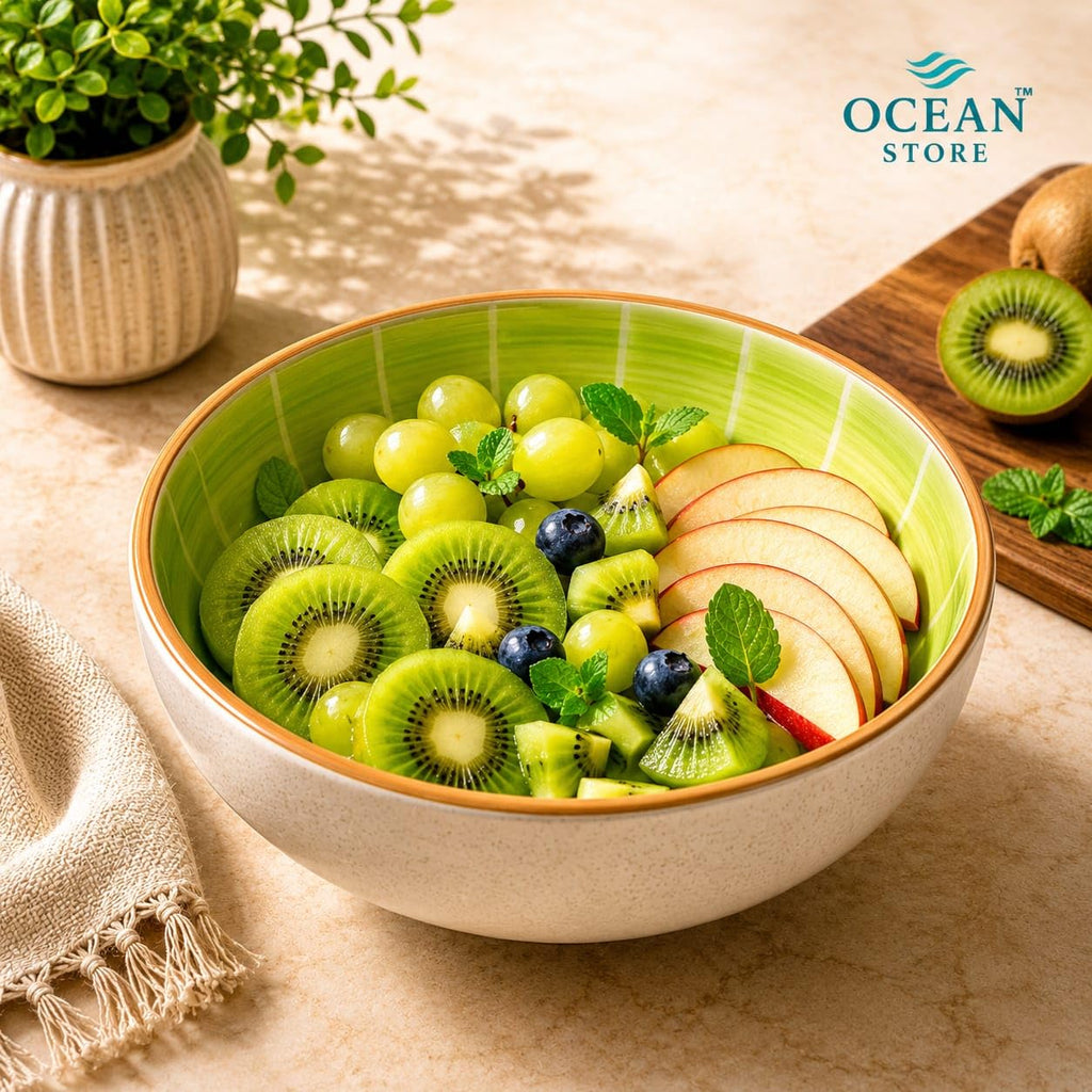 OCEAN STORE Handcrafted Kiwi Ceramic Serving Bowl, 220ml, Microwave and Dishwasher Safe, Lead-Free, for Snacks, Fruits, Ice Cream, and Salad (Set of 1)