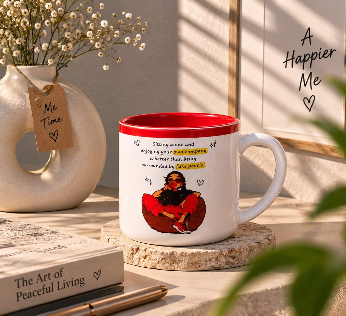 OCEAN STORE Printed Ceramic Coffee Mug with Funny and Motivational Quote, 350ml, Set of 1, Delete People Quote – Green