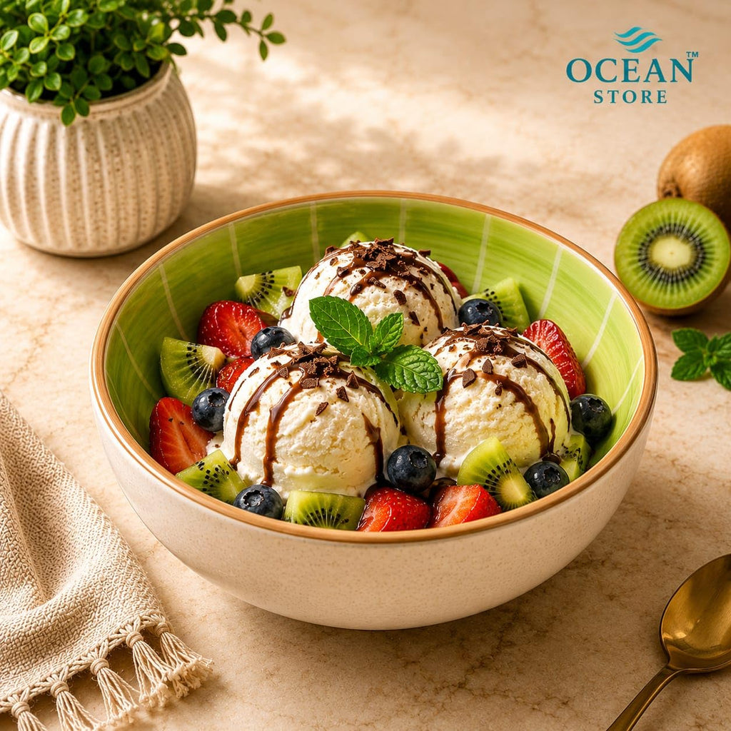 OCEAN STORE Handcrafted Kiwi Ceramic Serving Bowl, 220ml, Microwave and Dishwasher Safe, Lead-Free, for Snacks, Fruits, Ice Cream, and Salad (Set of 1)