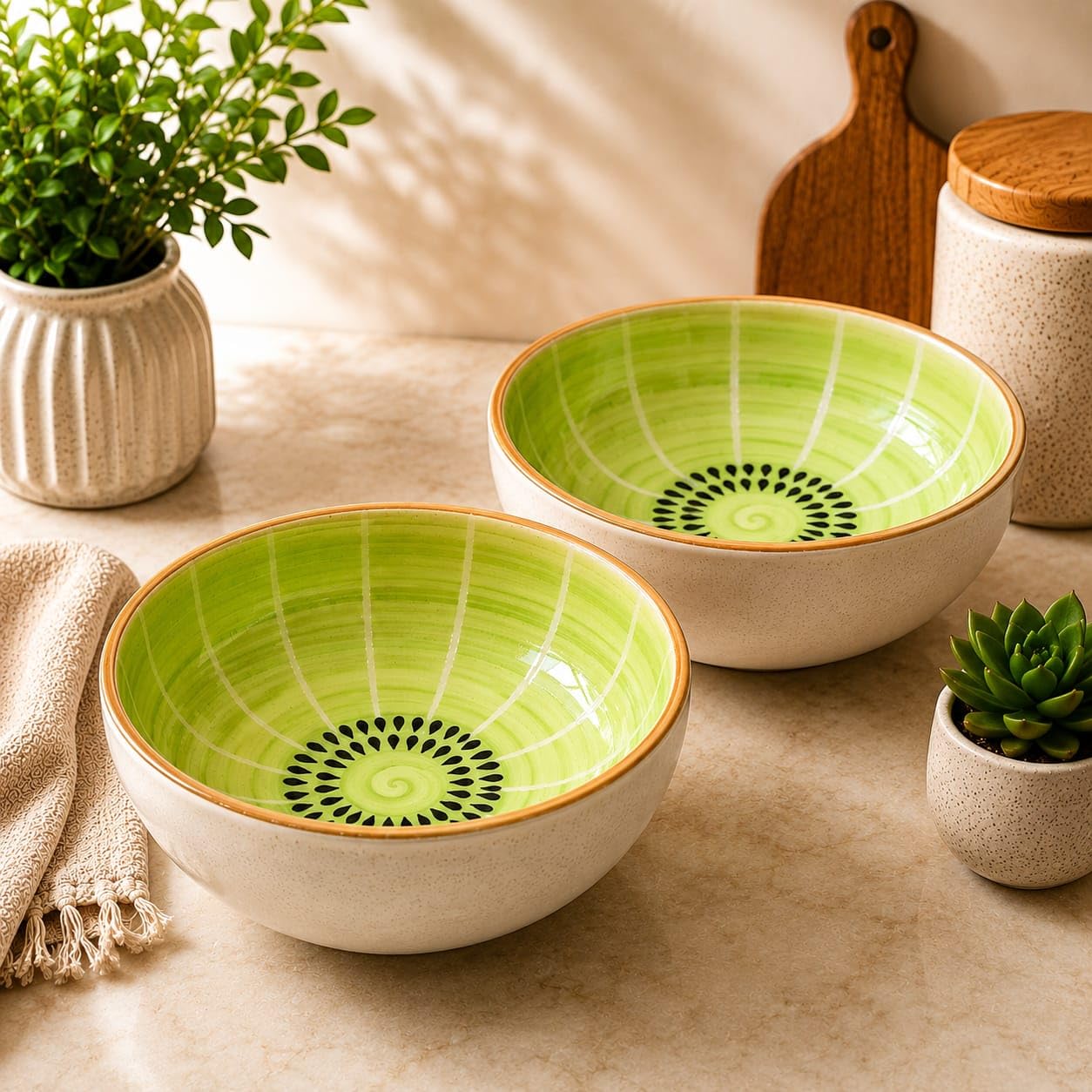OCEAN STORE Handcrafted Kiwi Ceramic Serving Bowl, 220ml, Microwave and Dishwasher Safe, Lead-Free, for Snacks, Fruits, Ice Cream, and Salad (Set of 1)
