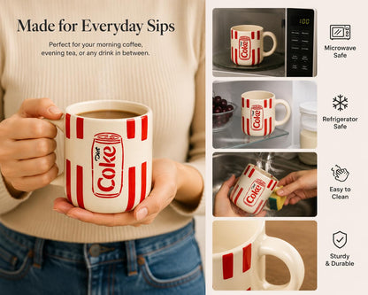 OCEAN STORE Handmade Diet Coke Ceramic Coffee Mug, 350 ml, Retro Soda Can Inspired Design, Glossy Finish, Tea & Coffee Cup for Home & Office (Set of 1)