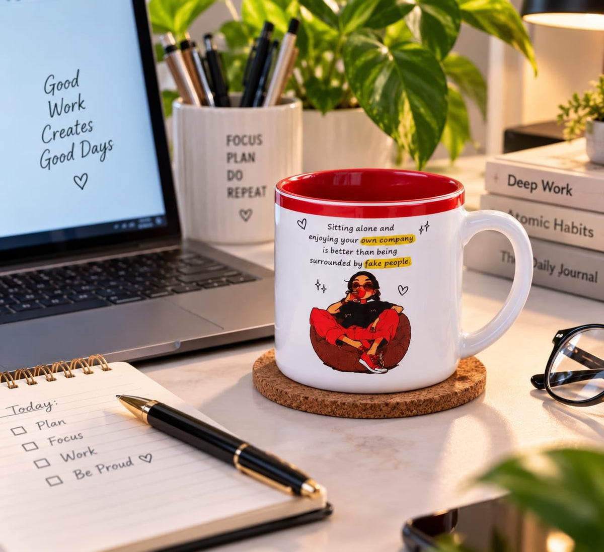 OCEAN STORE Printed Ceramic Coffee Mug with Funny and Motivational Quote, 350ml, Set of 1, Delete People Quote – Green