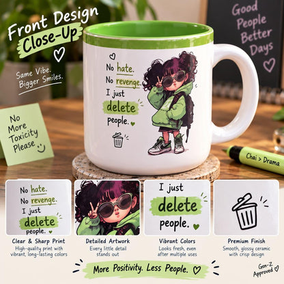 OCEAN STORE Printed Ceramic Coffee Mug with Funny and Motivational Quote, 350ml, Set of 1, Delete People Quote – Green