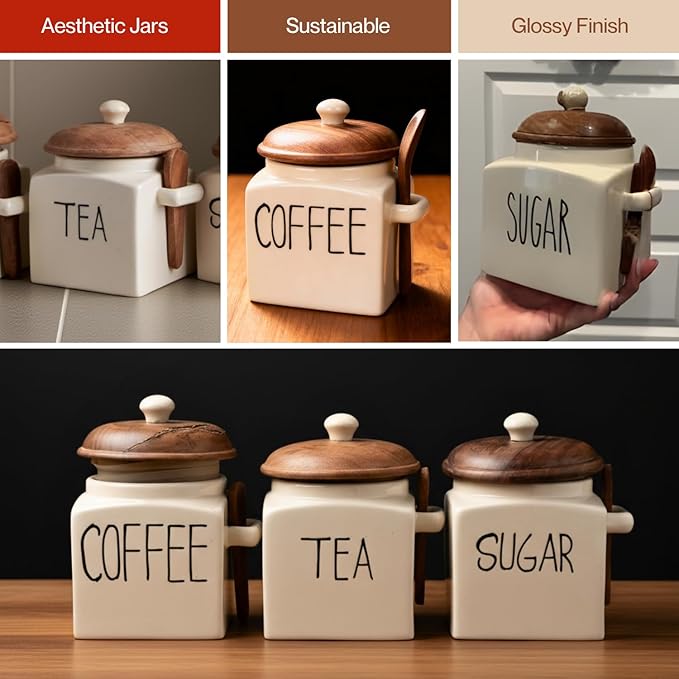 Ocean Store Square Solid Tea Sugar Salt Ceramic Canisters 500 ml