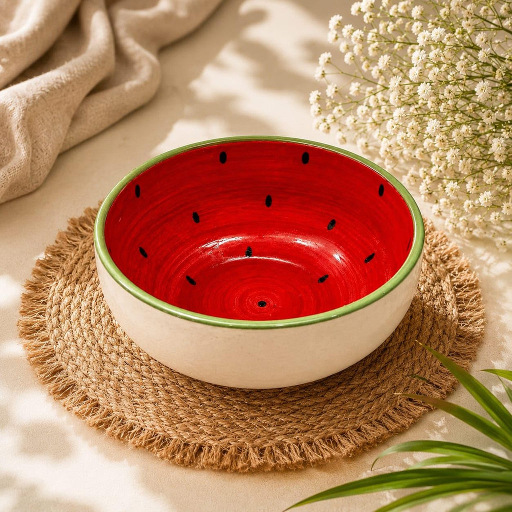 OCEAN STORE Handcrafted Watermelon Ceramic Fruit Bowl, 220ml | Premium Lead-Free Microwave & Dishwasher Safe, Dessert & Ice Cream Serving Bowl (Set of 1)