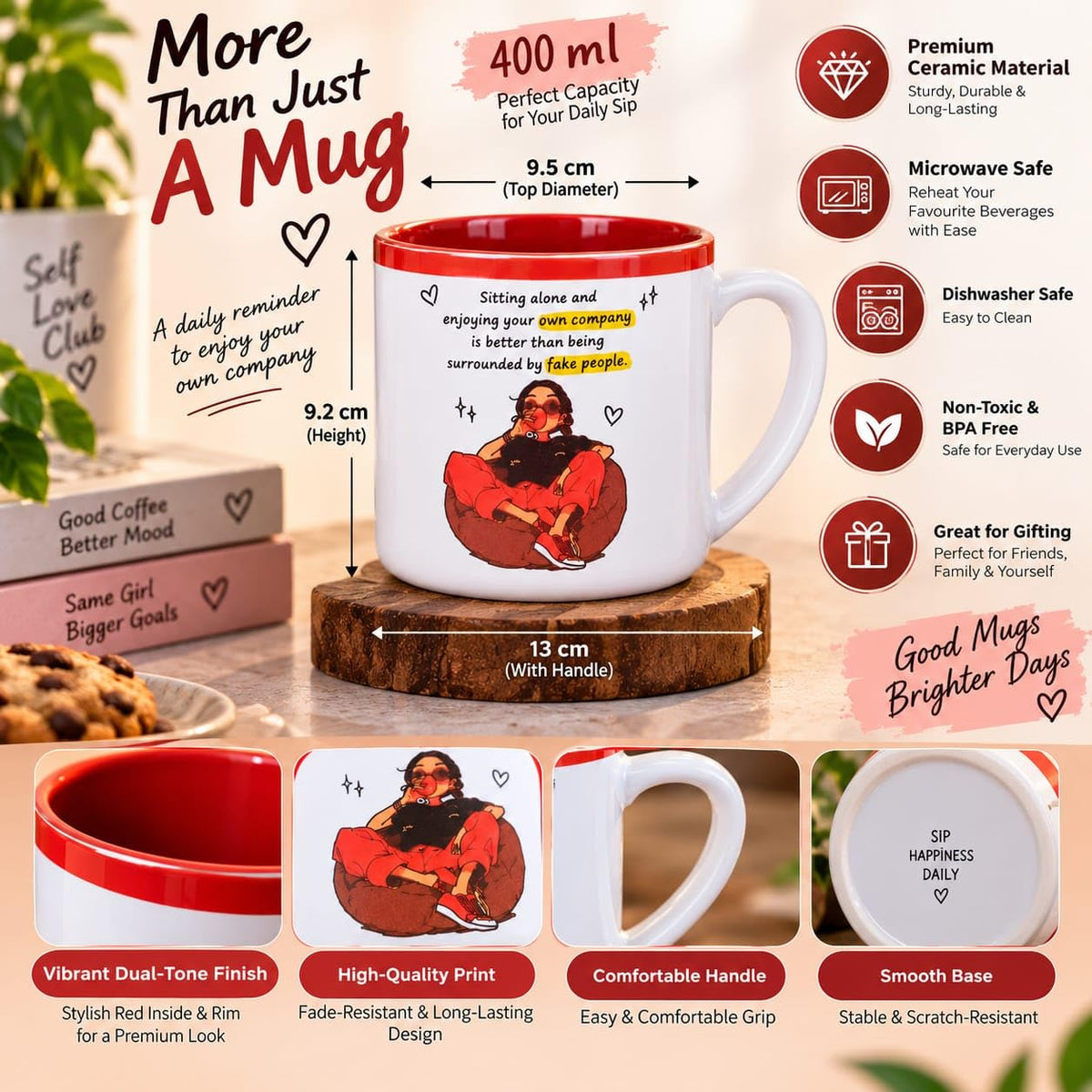 OCEAN STORE Printed Ceramic Coffee Mug with Funny and Motivational Quote, 350ml, Set of 1, Delete People Quote – Green