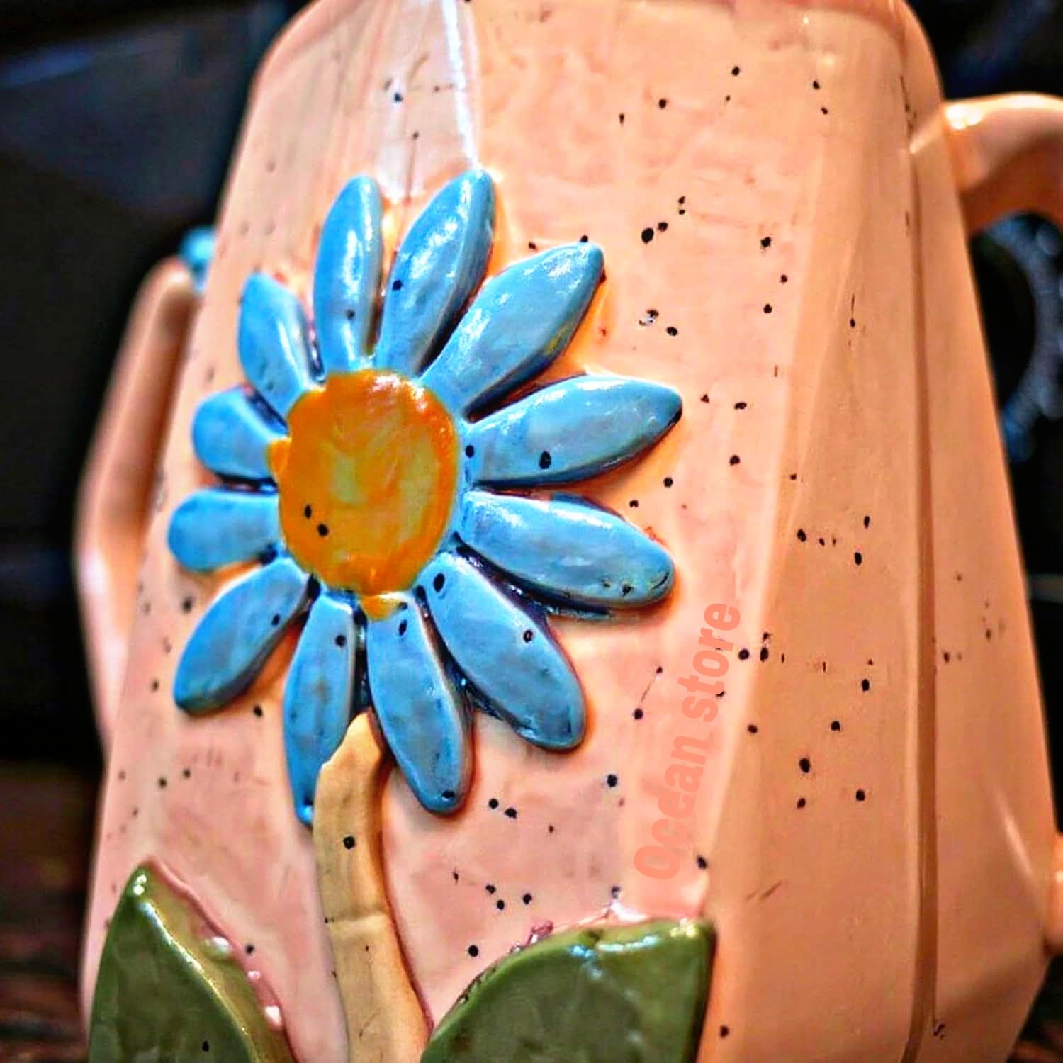 OCEAN STORE Ceramic Hexagonal Flower 240ml Coffee Mug – 3D Floral Design, Aesthetic Hand-Painted Tea Cup for Home & Office, Unique Gift for Women & Girls (Light Green)