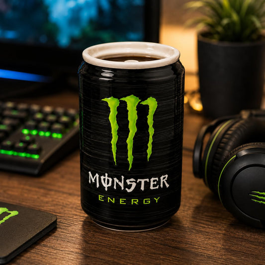 OCEAN STORE Black Energy Drink Can Style Ceramic Sipper, 500ml Hand-Painted Glossy Mug, Microwave & Dishwasher Safe, Lead-Free, Gift for Drink Lovers