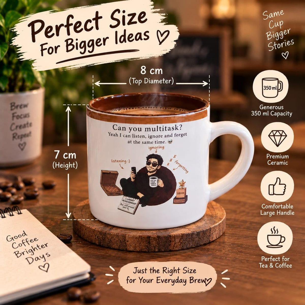 OCEAN STORE Printed Ceramic Coffee Mug with Funny and Motivational Quote, 350ml, Set of 1, Delete People Quote – Green