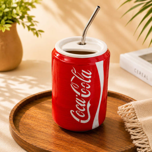 OCEAN STORE Vintage Cola Can Sipper, Hand-Painted Ceramic Beverage Cup, 500 ml, Glossy Can-Shaped Mug