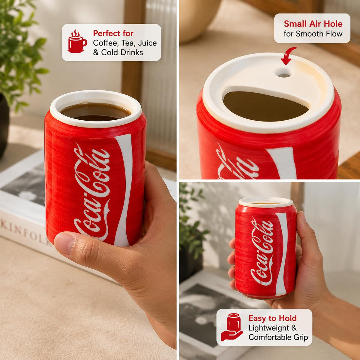 OCEAN STORE Vintage Cola Can Sipper, Hand-Painted Ceramic Beverage Cup, 500 ml, Glossy Can-Shaped Mug