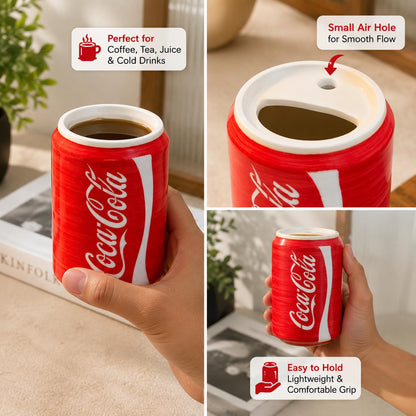 OCEAN STORE Vintage Cola Can Sipper, Hand-Painted Ceramic Beverage Cup, 500 ml, Glossy Can-Shaped Mug