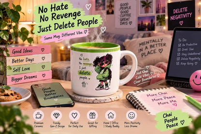 OCEAN STORE Printed Ceramic Coffee Mug with Funny and Motivational Quote, 350ml, Set of 1, Delete People Quote – Green