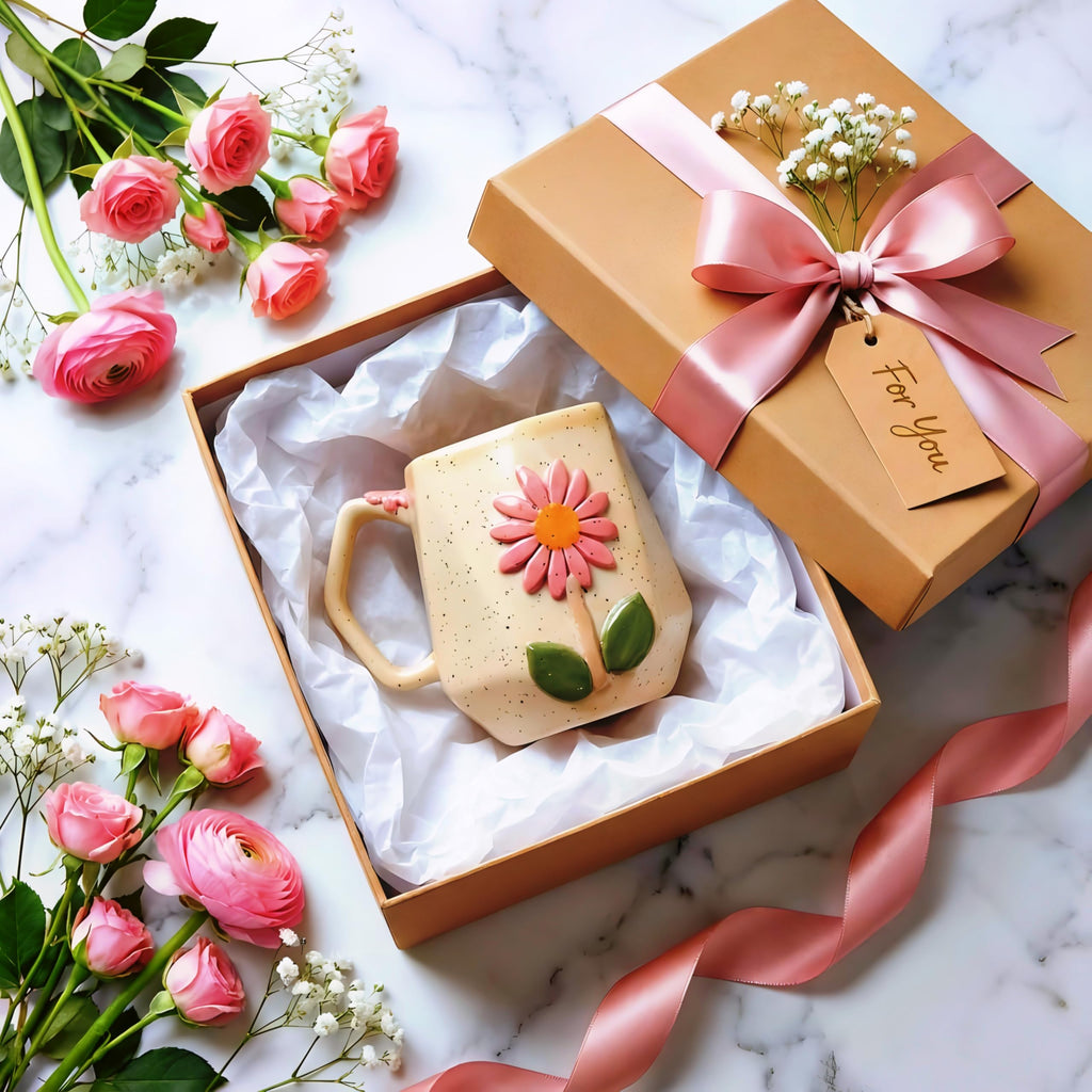 OCEAN STORE Ceramic Hexagonal Flower 240ml Coffee Mug – 3D Floral Design, Aesthetic Hand-Painted Tea Cup for Home & Office, Unique Gift for Women & Girls (Light Green)