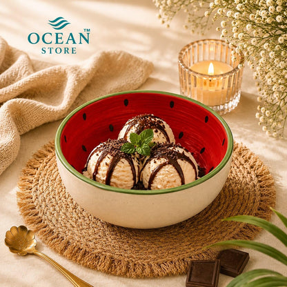 OCEAN STORE Handcrafted Watermelon Ceramic Fruit Bowl, 220ml | Premium Lead-Free Microwave & Dishwasher Safe, Dessert & Ice Cream Serving Bowl (Set of 1)