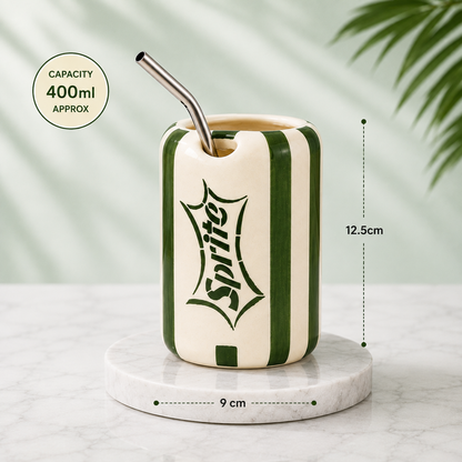 Sprite-inspired Ceramic Sipper with Stainless Steel Straw – 400ml | Ocean Store