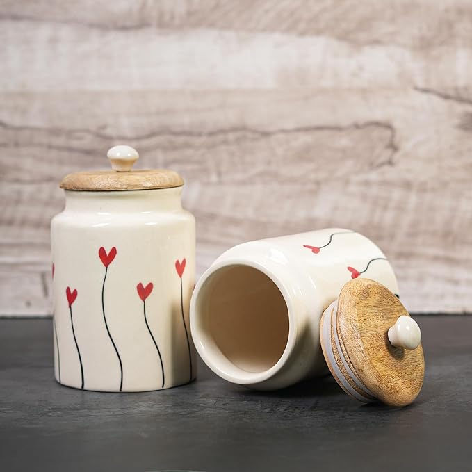 Ocean Store Red Heart Flying Ceramic Air Tight Jar