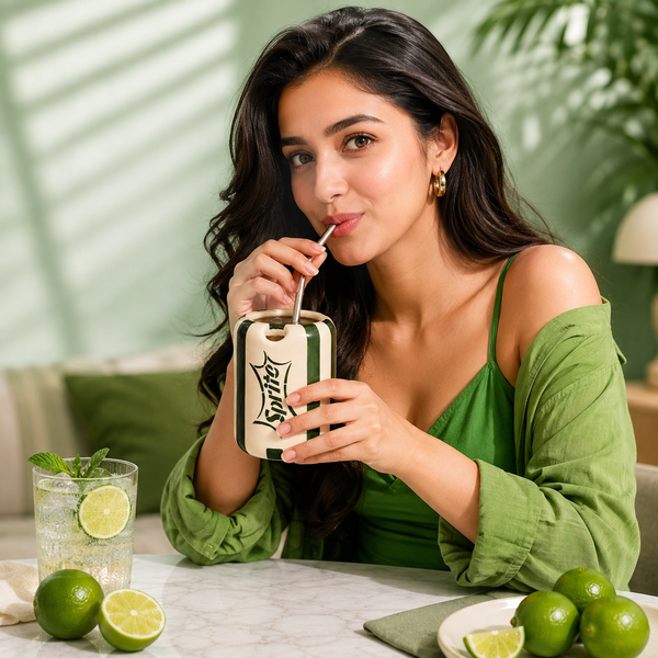 Sprite-inspired Ceramic Sipper with Stainless Steel Straw – 400ml | Ocean Store