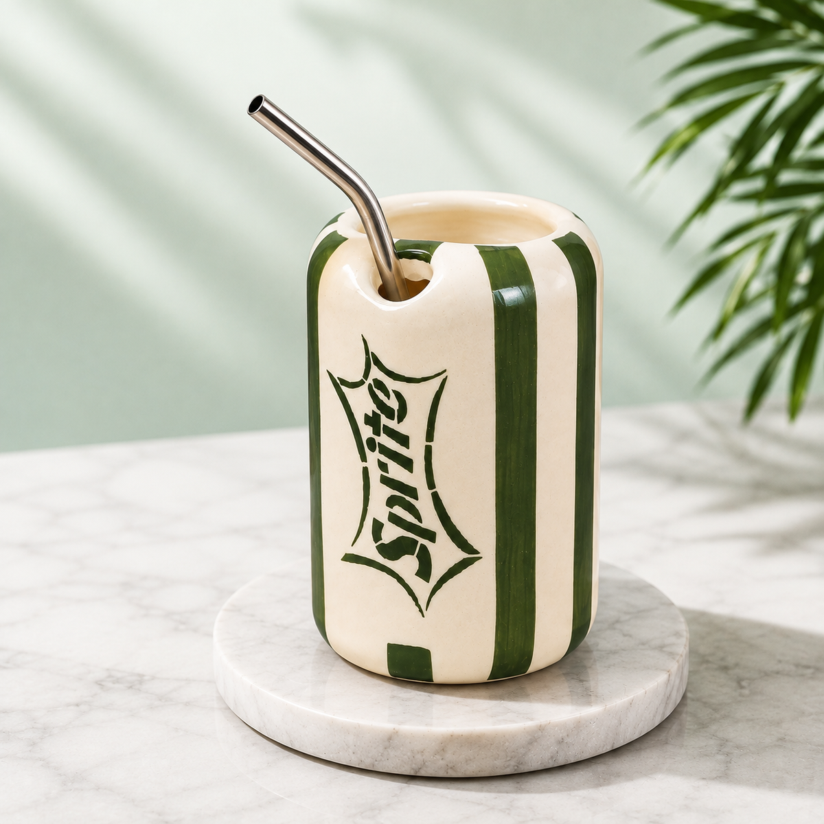 Sprite-inspired Ceramic Sipper with Stainless Steel Straw – 400ml | Ocean Store