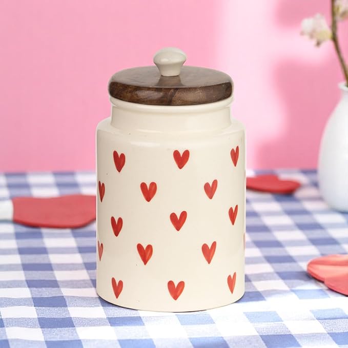 Ocean Store Red Heart Flying Ceramic Air Tight Jar
